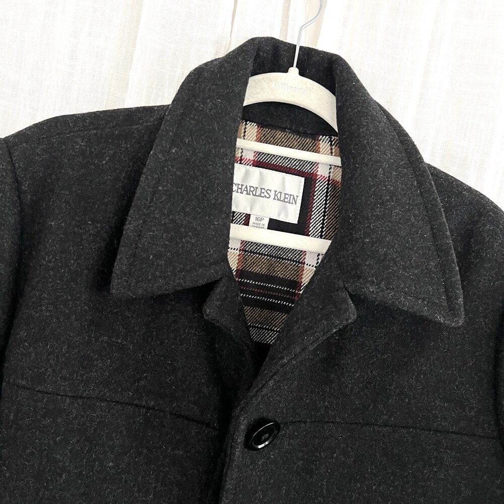 Luxurious Charles Klein Black Wool Satin Lined Pea Coat - Womens Size 16P